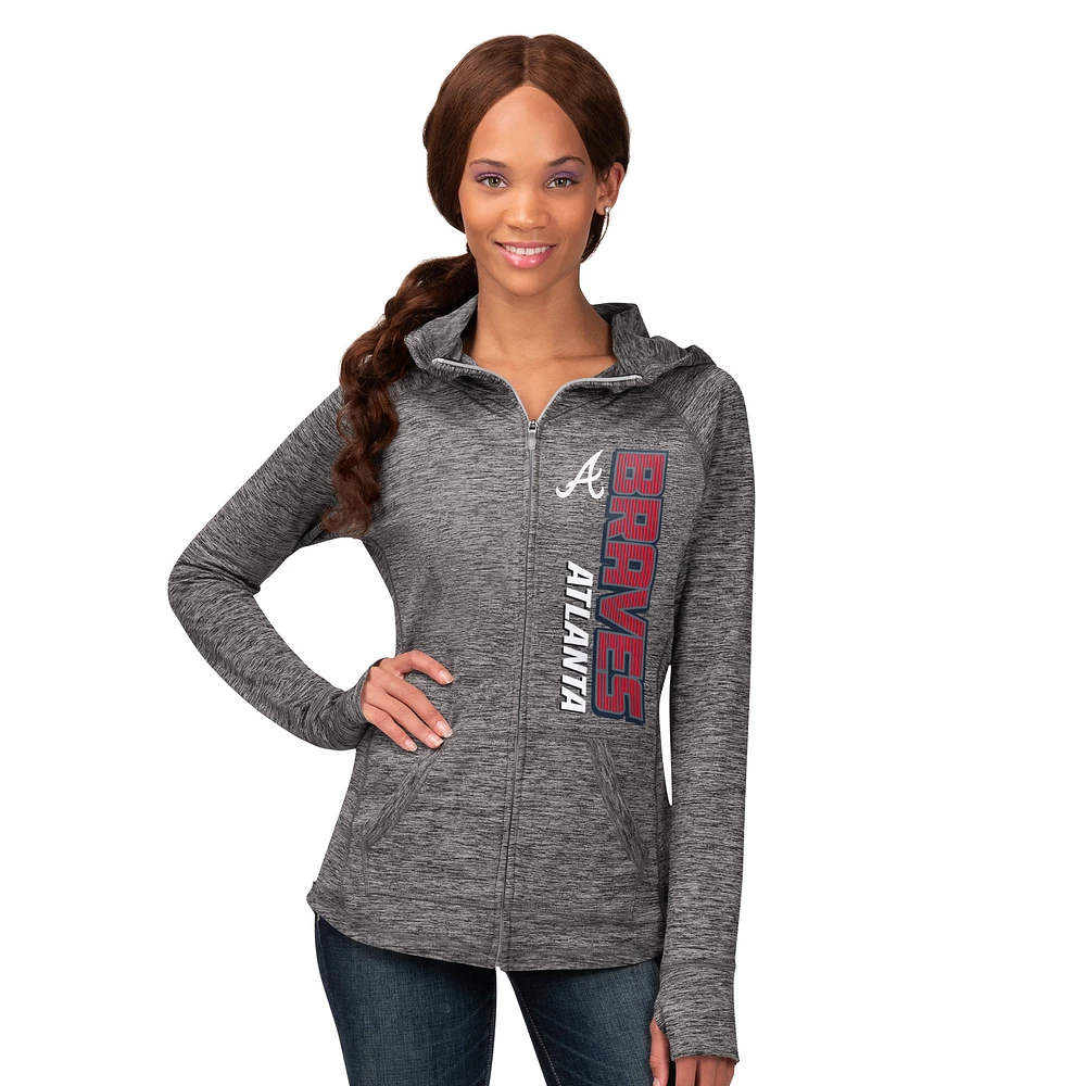 Women's G-III 4Her by Carl Banks Heather Gray Atlanta Braves Defender Space Dye Raglan Full-Zip Hoodie