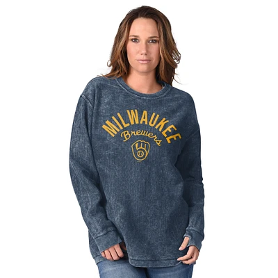 Women's G-III 4Her by Carl Banks Navy Milwaukee Brewers Comfy Cord Pullover Sweatshirt