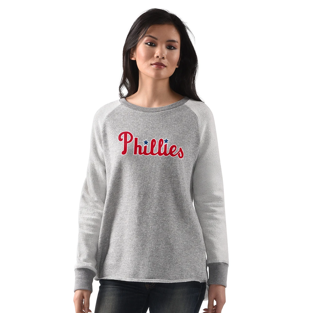Women's G-III 4Her by Carl Banks Heather Gray Philadelphia Phillies Gridiron Raglan Pullover Sweatshirt