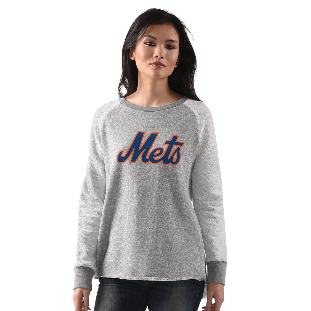 Women's G-III 4Her by Carl Banks Heather Gray New York Mets Gridiron Raglan Pullover Sweatshirt