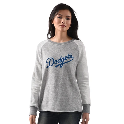 Women's G-III 4Her by Carl Banks Heather Gray Los Angeles Dodgers Gridiron Raglan Pullover Sweatshirt