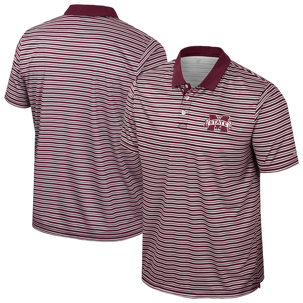 Men's Colosseum Maroon Mississippi State Bulldogs Striped Polo