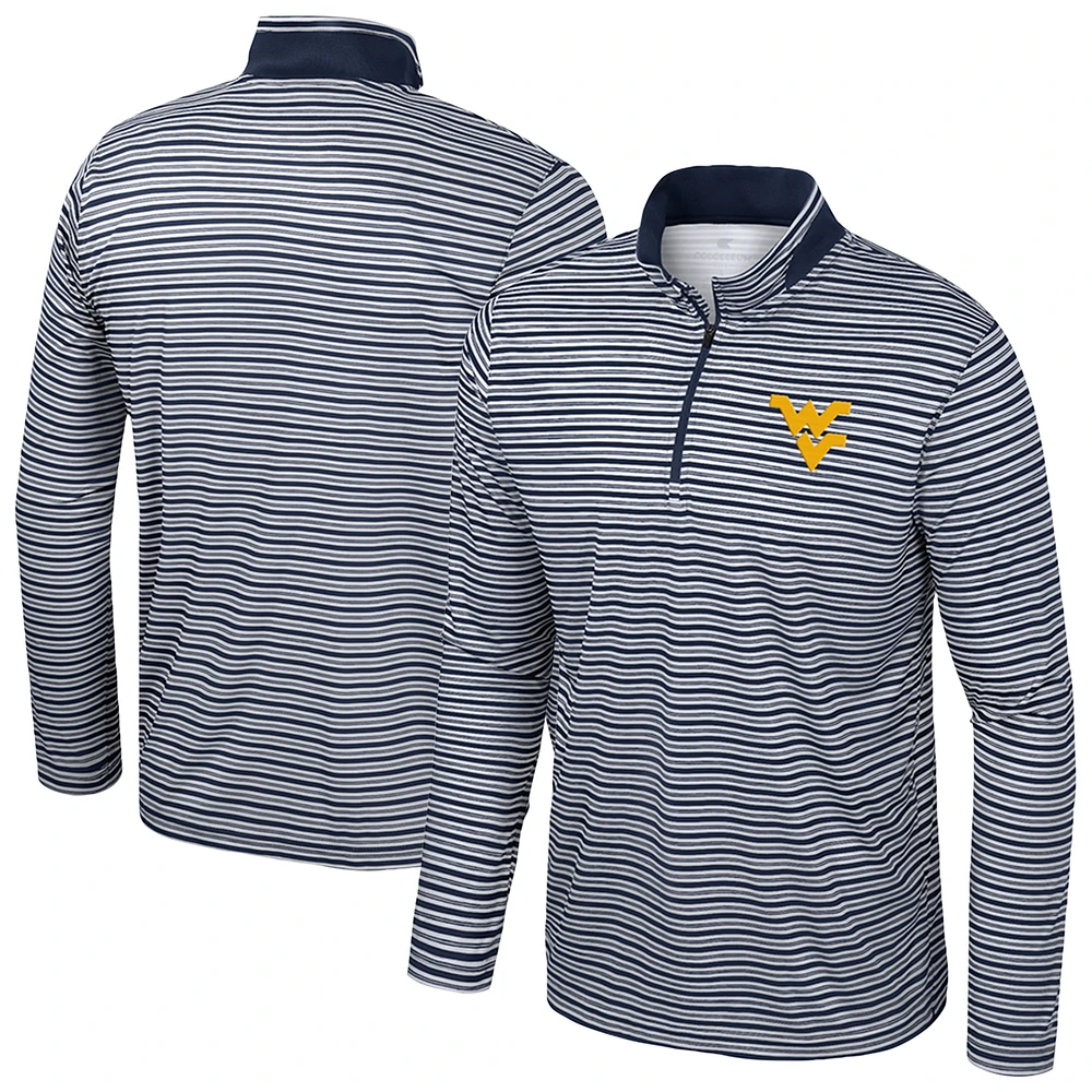 Men's Colosseum Navy West Virginia Mountaineers Striped Quarter-Zip Top