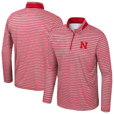 Men's Colosseum Scarlet Nebraska Huskers Striped Quarter-Zip Top