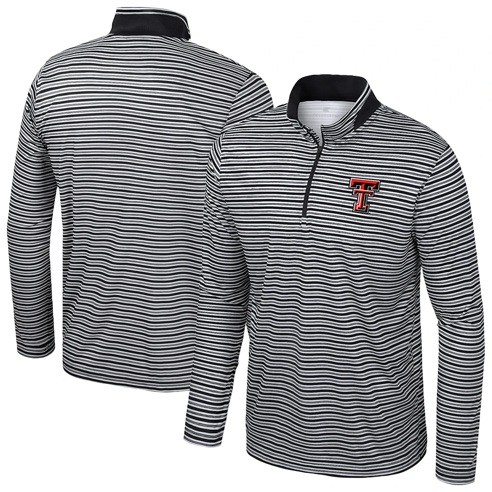 Men's Colosseum Black Texas Tech Red Raiders Striped Quarter-Zip Top