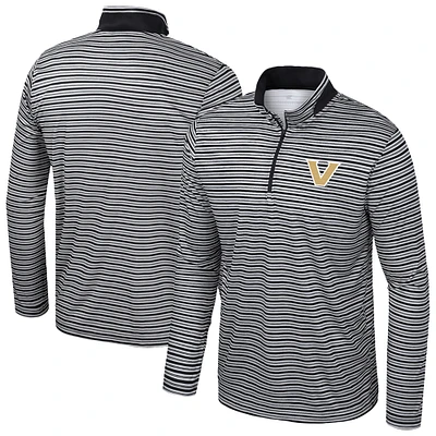 Men's Colosseum Black Vanderbilt Commodores Striped Quarter-Zip Top