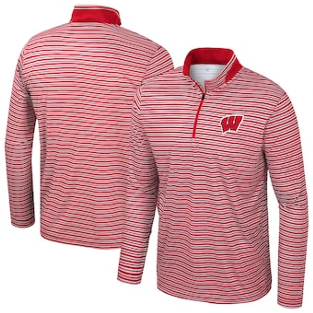 Men's Colosseum Red Wisconsin Badgers Striped Quarter-Zip Top