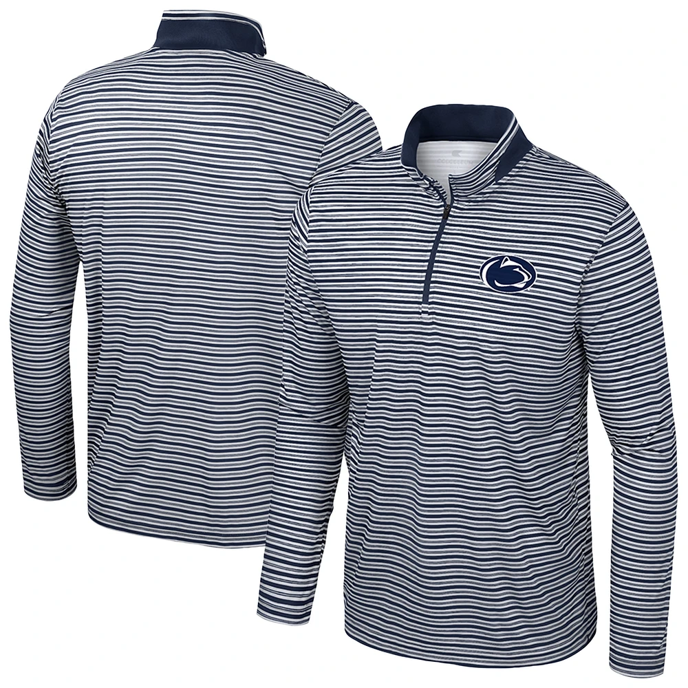 Men's Colosseum Navy Penn State Nittany Lions Striped Quarter-Zip Top