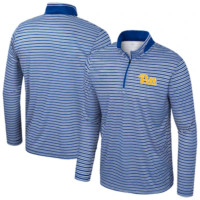 Men's Colosseum Royal Pitt Panthers Striped Quarter-Zip Top
