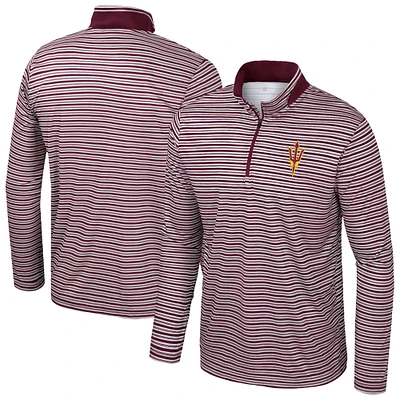 Men's Colosseum Maroon Arizona State Sun Devils Striped Quarter-Zip Top