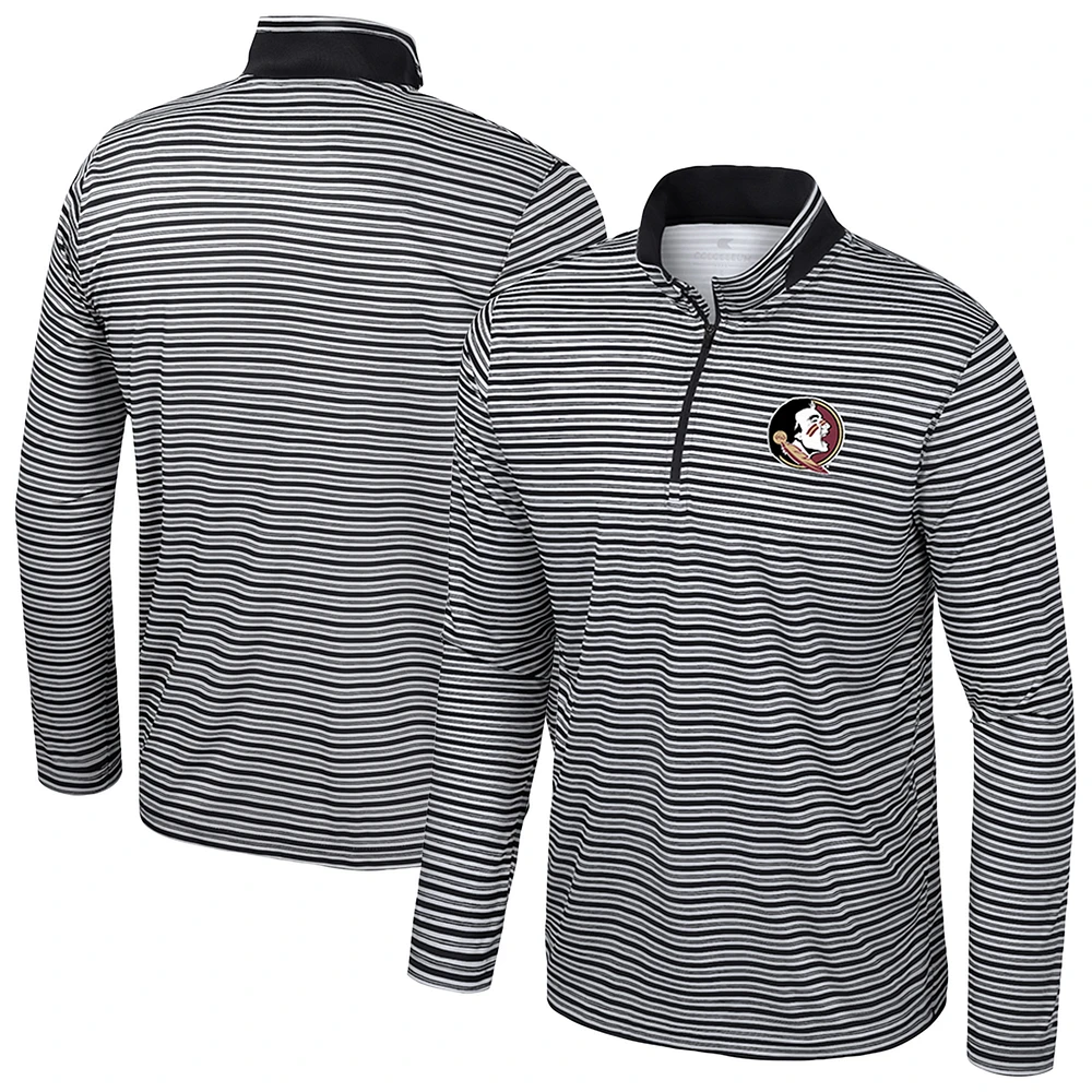 Men's Colosseum Black Florida State Seminoles Striped Quarter-Zip Top