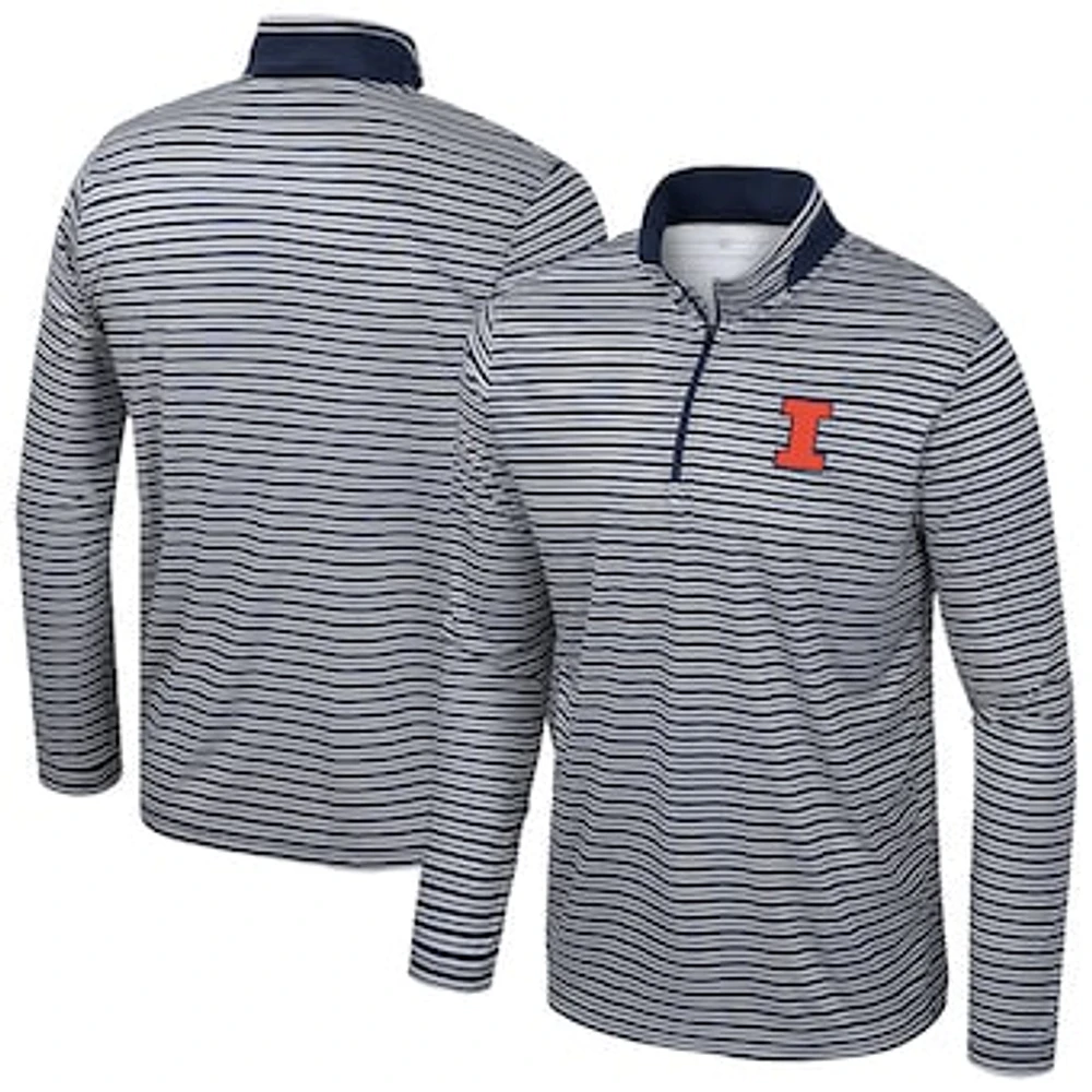 Men's Colosseum Navy Illinois Fighting Illini Striped Quarter-Zip Top