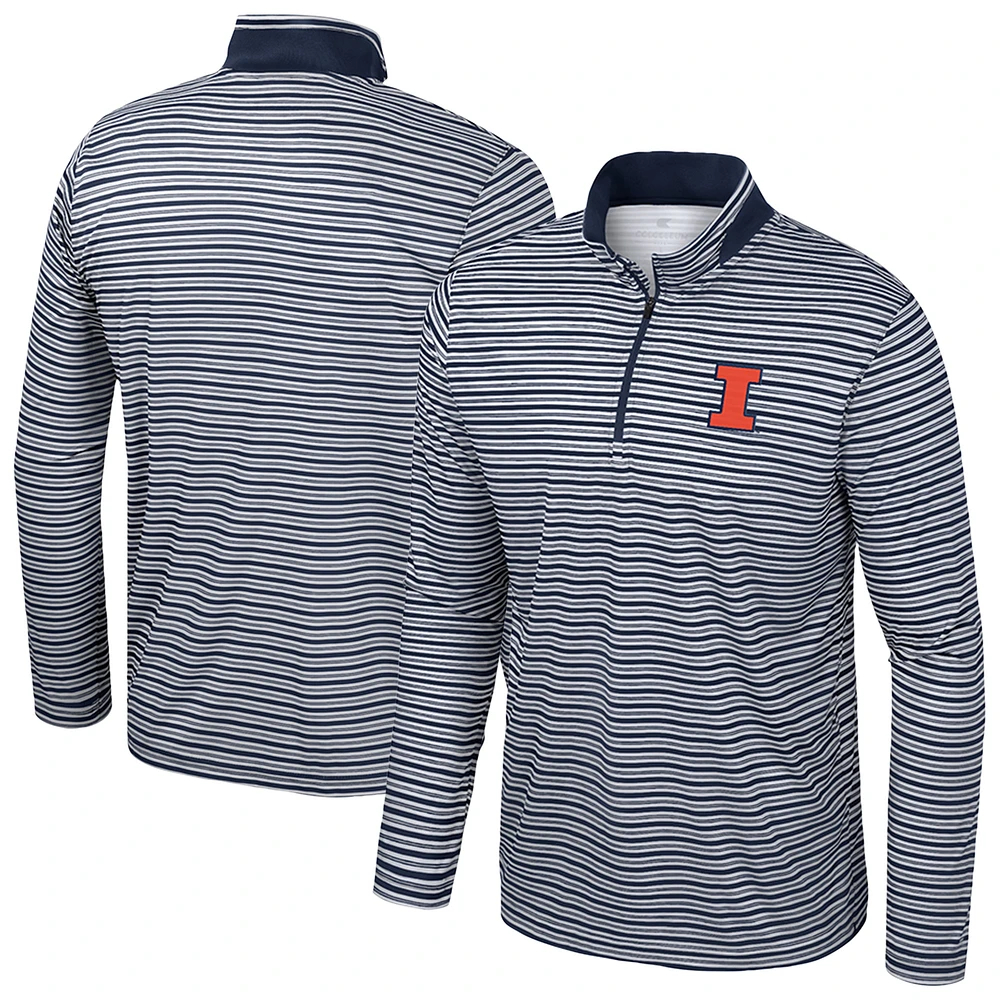 Men's Colosseum Navy Illinois Fighting Illini Striped Quarter-Zip Top