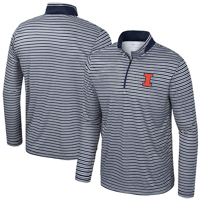 Men's Colosseum Navy Illinois Fighting Illini Striped Quarter-Zip Top