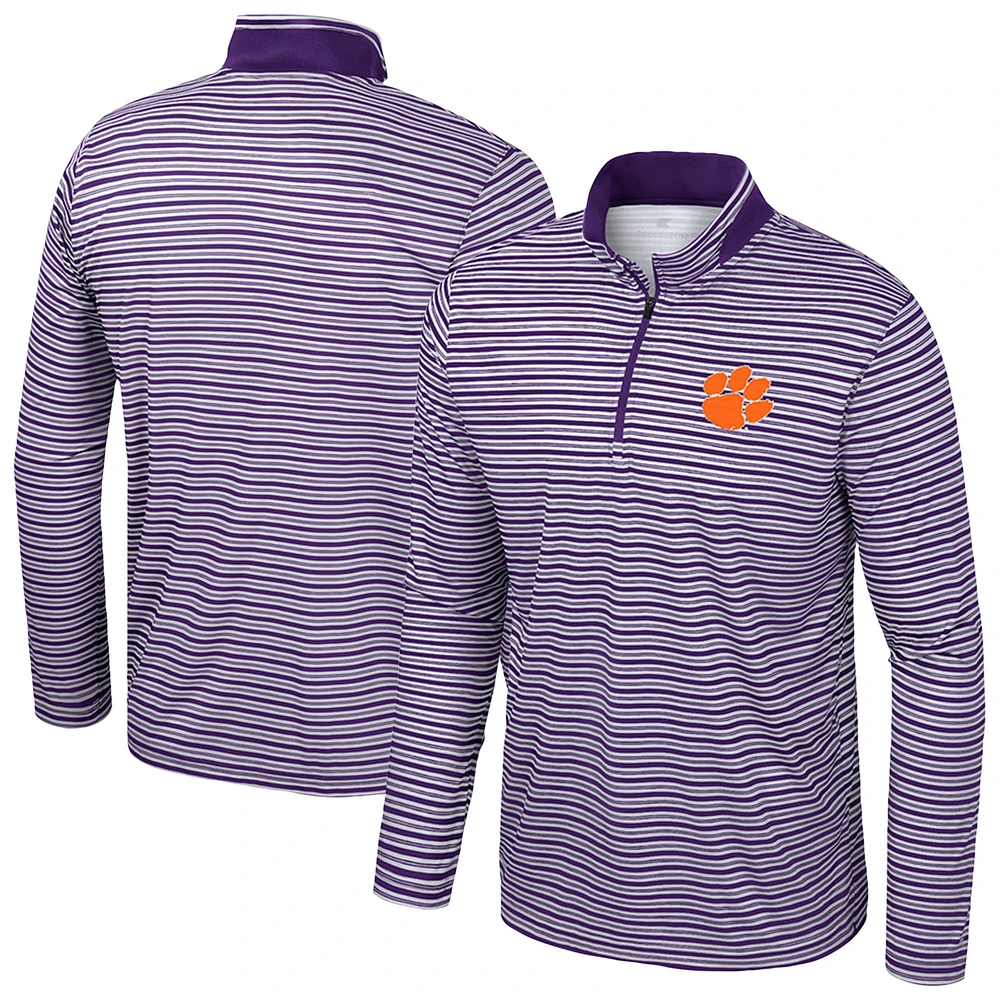 Men's Colosseum Purple Clemson Tigers Striped Quarter-Zip Top