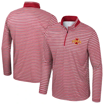 Men's Colosseum Cardinal Iowa State Cyclones Striped Quarter-Zip Top