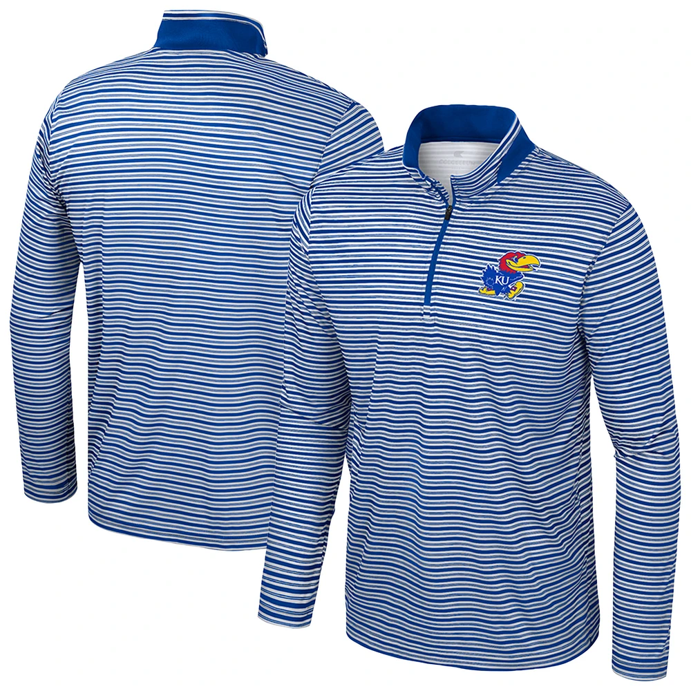Men's Colosseum Royal Kansas Jayhawks Striped Quarter-Zip Top
