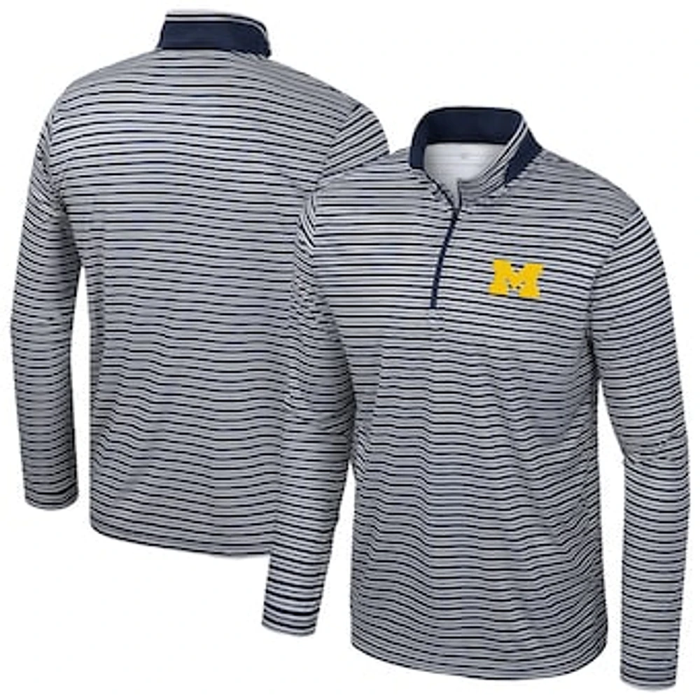 Men's Colosseum Navy Michigan Wolverines Striped Quarter-Zip Top
