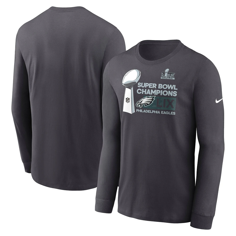 Men's Nike Anthracite Philadelphia Eagles Super Bowl LIX Champions Locker Room Trophy Collection Long Sleeve T-Shirt