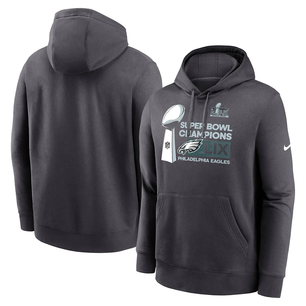 Men's Nike Anthracite Philadelphia Eagles Super Bowl LIX Champions Locker Room Trophy Collection Club Fleece Pullover Hoodie