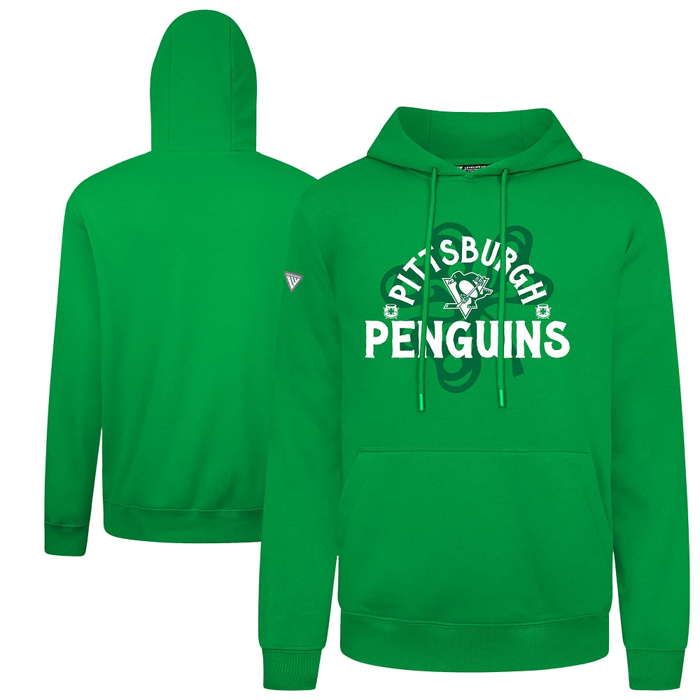 Men's Levelwear Green Pittsburgh Penguins St. Patrick's Day Podium Shamrock Pullover Hoodie