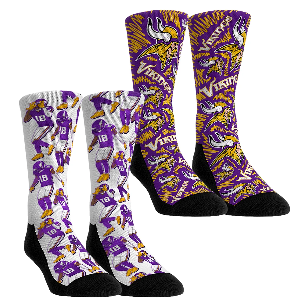 Unisex Rock Em Socks Justin Jefferson Minnesota Vikings 2-Pack Reverse Hurdle Crew Set