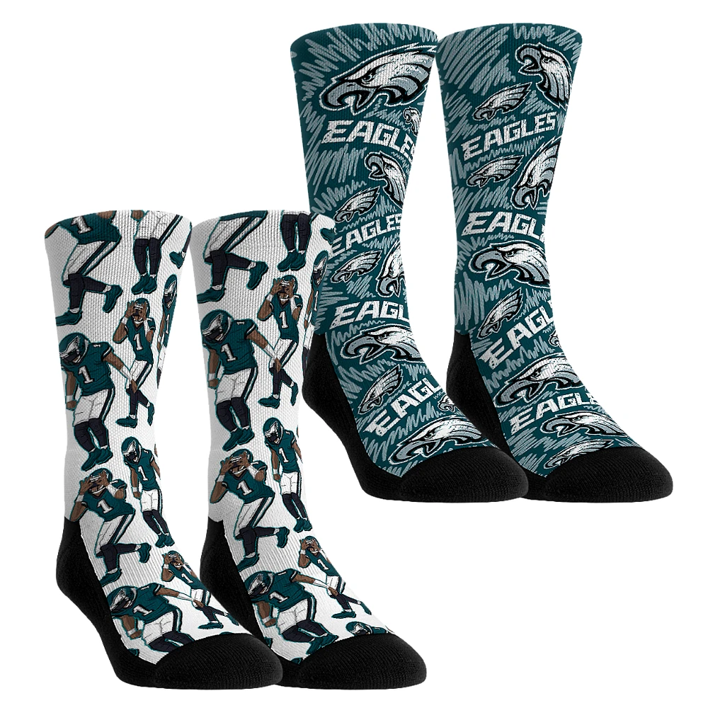 Unisex Rock Em Socks Jalen Hurts Philadelphia Eagles 2-Pack Reverse Hurdle Crew Set
