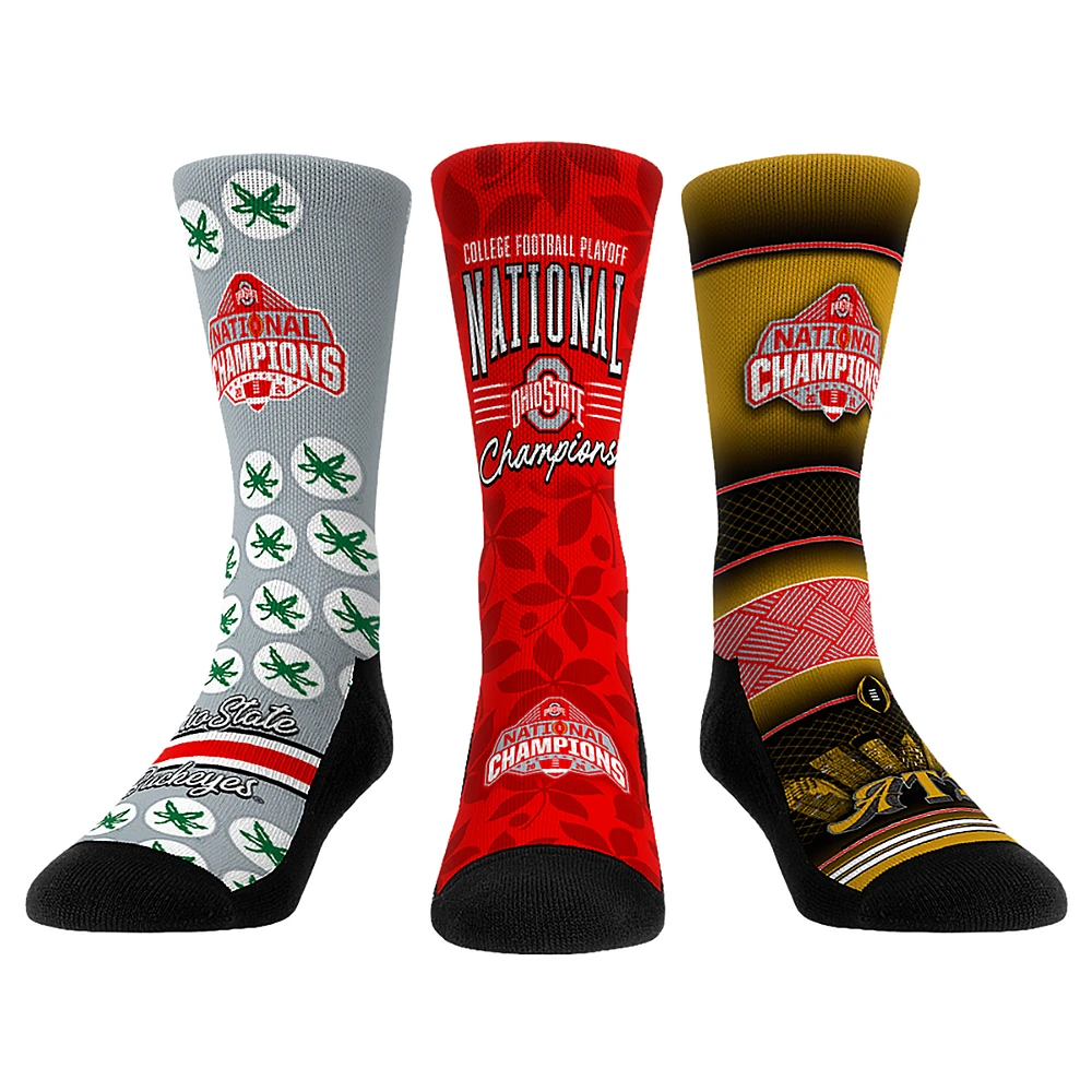 Unisex Rock Em Socks Scarlet Ohio State Buckeyes College Football Playoff 2024 National Champions Three-Pack Crew Sock Set