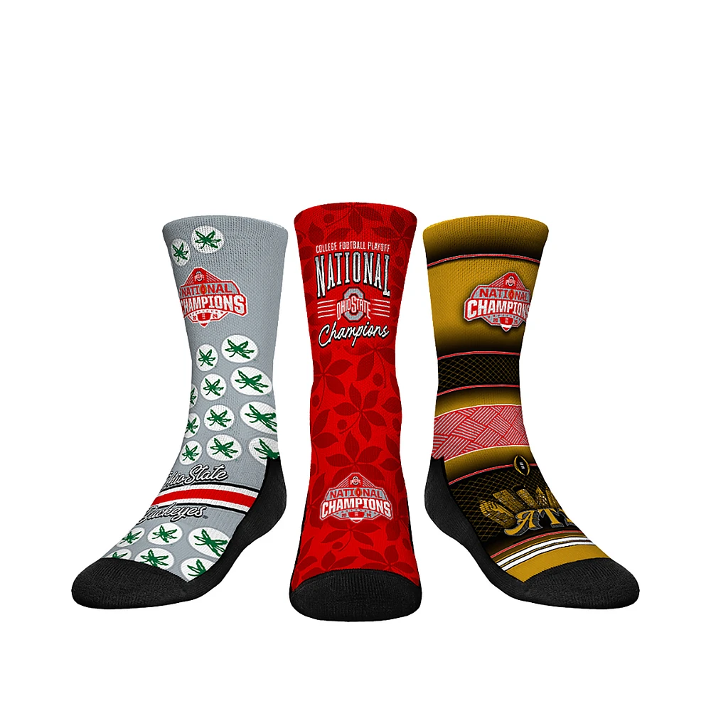 Youth Rock Em Socks Ohio State Buckeyes College Football Playoff 2024 National Champions Three-Pack Crew Sock Set