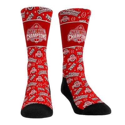Unisex Rock Em Socks Scarlet Ohio State Buckeyes College Football Playoff 2024 National Champions All-Over Crew Socks