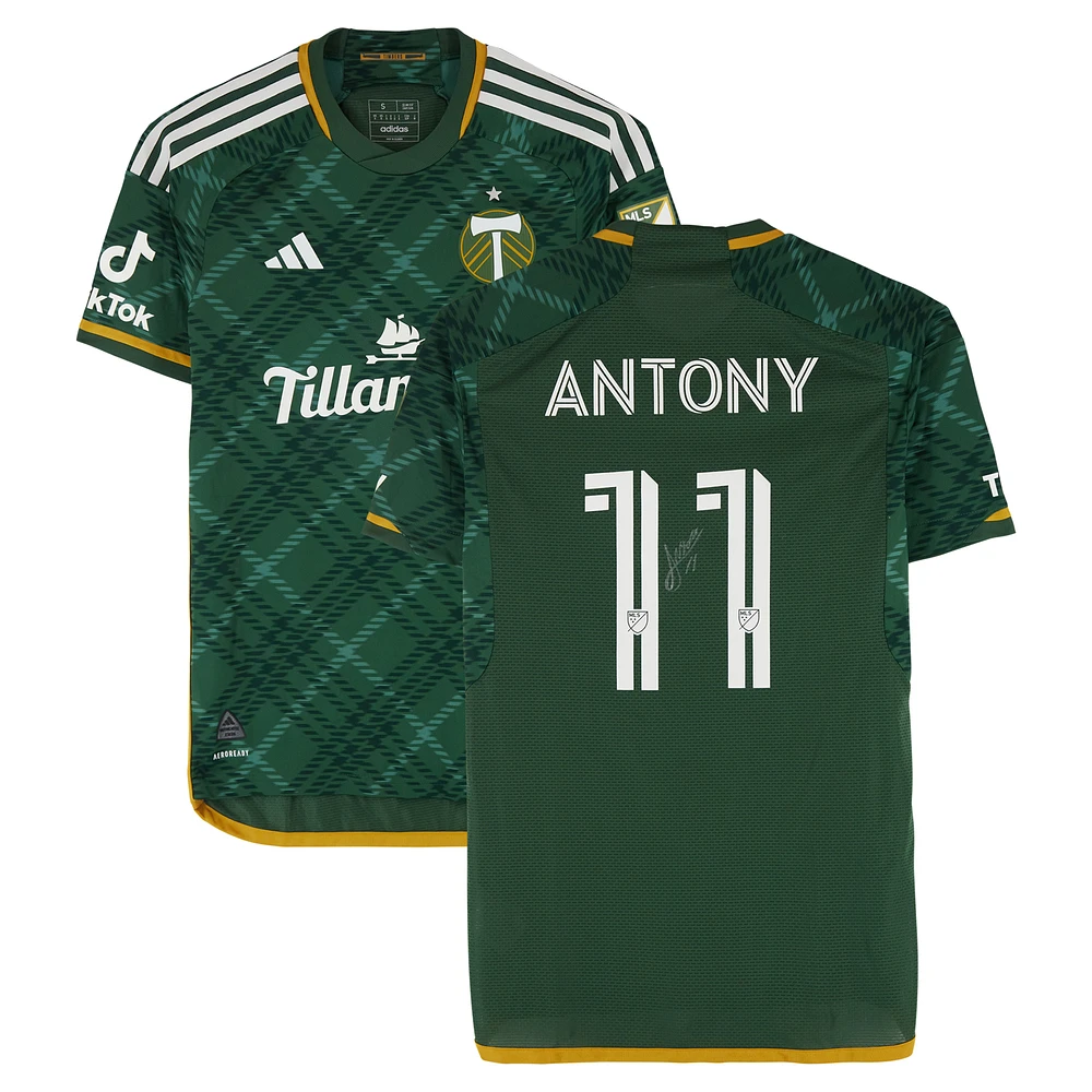 Antony Portland Timbers Autographed Match-Used #11 Green adidas Jersey from the 2024 MLS Season - Size S