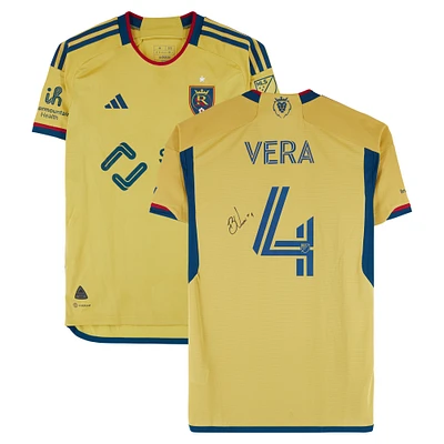 Brayan Vera Real Salt Lake Autographed Match-Used #4 Gold adidas Jersey from the 2024 MLS Season - Size M