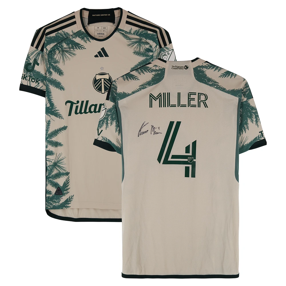Kamal Miller Portland Timbers Autographed Match-Used #4 Tan adidas Jersey from the 2024 MLS Season - Size L