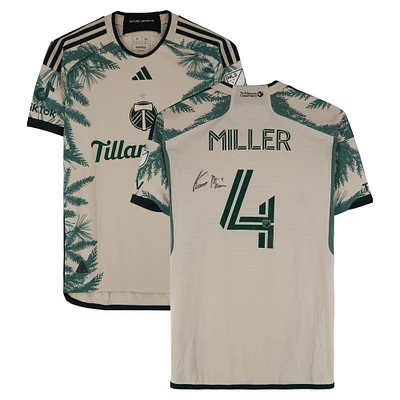 Kamal Miller Portland Timbers Autographed Match-Used #4 Tan adidas Jersey from the 2024 MLS Season - Size L