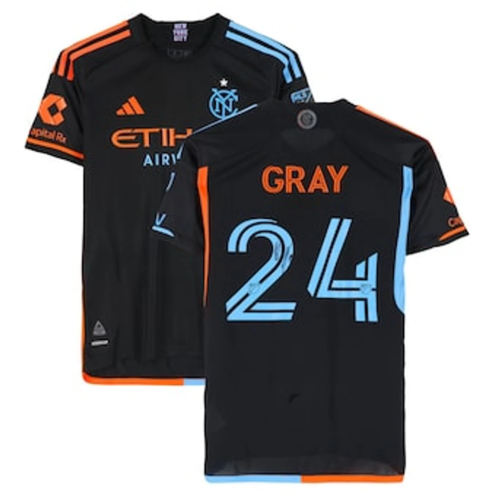 Tayvon Gray New York City FC Autographed Match-Used #24 Black adidas Jersey from the 2024 MLS Season - Size S