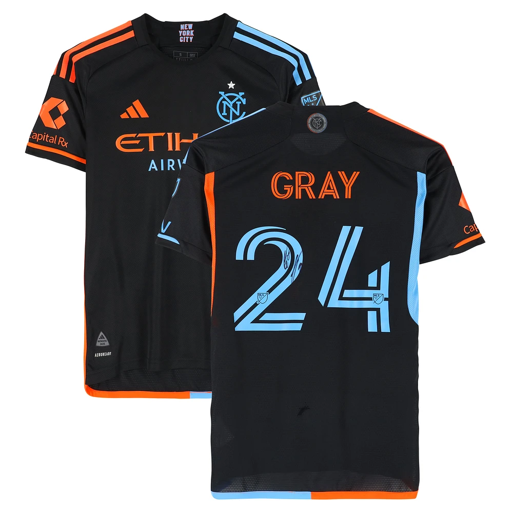 Tayvon Gray New York City FC Autographed Match-Used #24 Black adidas Jersey from the 2024 MLS Season - Size S
