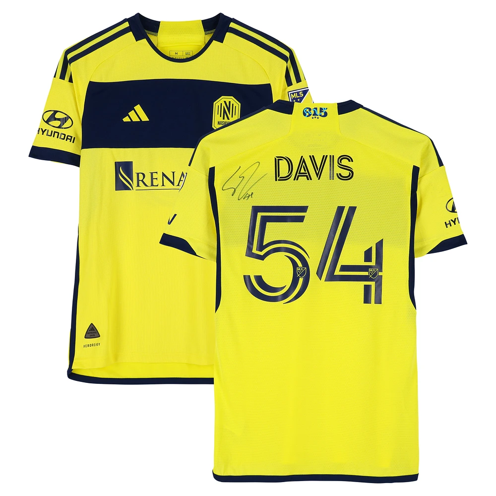 Sean Davis Nashville SC Autographed Match-Used #54 Yellow adidas Jersey from the 2024 MLS Season - Size M