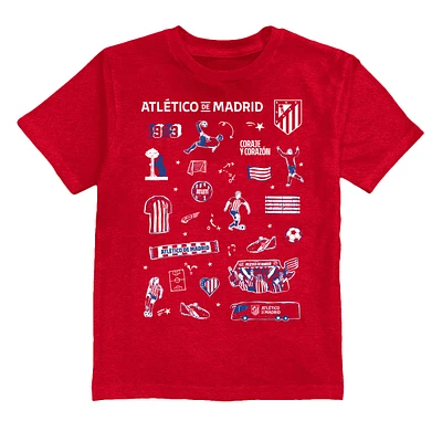 Youth Vive La Fete Red Atletico de Madrid Impressions Artwork T-Shirt
