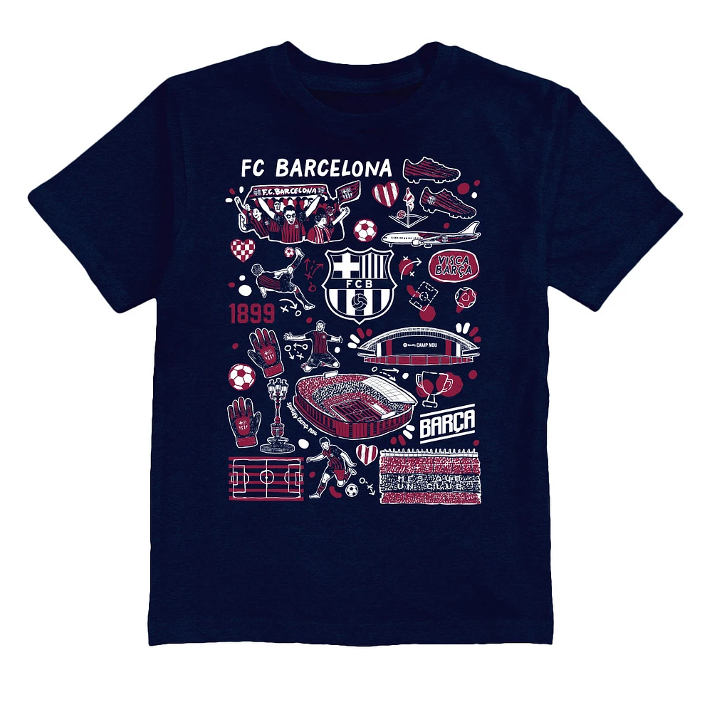 Youth Vive La Fete Navy Barcelona Impressions Artwork T-Shirt