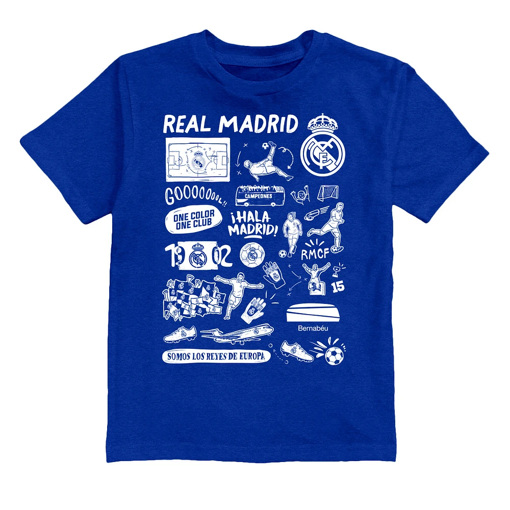 Youth Vive La Fete Blue Real Madrid Impressions Artwork T-Shirt
