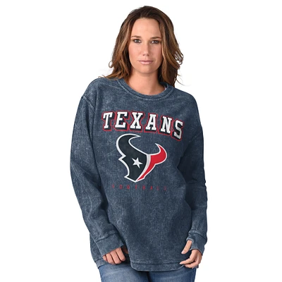 Women's G-III 4Her by Carl Banks Navy Houston Texans Comfy Cord Distressed Pullover Sweatshirt