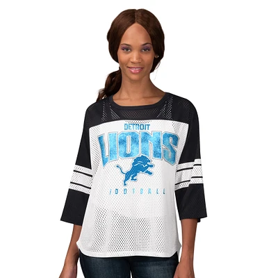 Women's G-III 4Her by Carl Banks Black Detroit Lions First Team 3/4-Sleeve Mesh T-Shirt