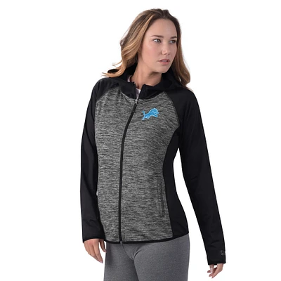 Women's MSX by Michael Strahan Black Detroit Lions Leslie Space Dyed Raglan Full-Zip Jacket