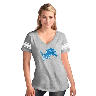 Women's G-III 4Her by Carl Banks Heather Gray Detroit Lions First Pick Distressed V-Neck T-Shirt