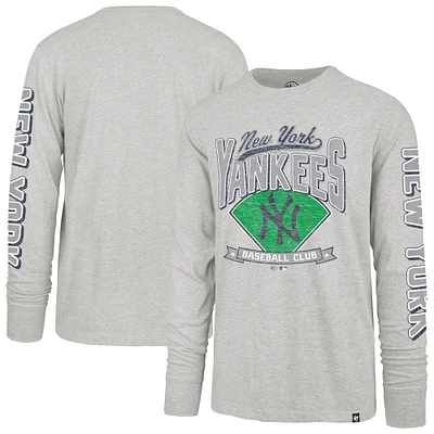 Men's '47 Gray New York Yankees Big & Tall Distressed Franklin Long Sleeve T-Shirt