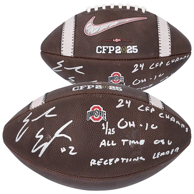 Emeka Egbuka Ohio State Buckeyes Autographed 2024 College Football Playoff National Champions Nike 2025 CFP Football with Multiple Inscriptions