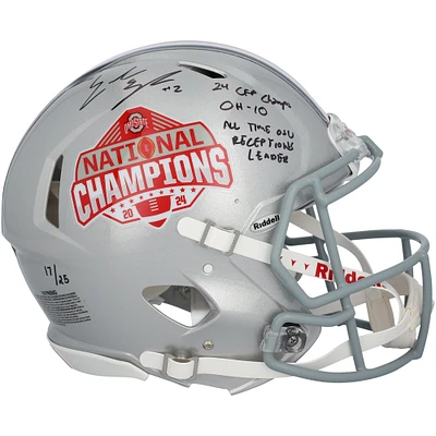 Emeka Egbuka Ohio State Buckeyes Autographed 2024 College Football Playoff National Champions Logo Riddell Speed Authentic Helmet with Multiple Inscriptions