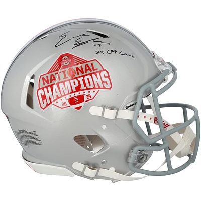 Emeka Egbuka Ohio State Buckeyes Autographed 2024 College Football Playoff National Champions Logo Riddell Speed Authentic Helmet with "24 CFP Champs" Inscription