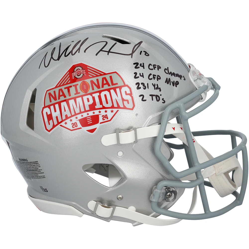 Will Howard Ohio State Buckeyes Autographed 2024 College Football Playoff National Champions Logo Riddell Speed Authentic Helmet with Multiple Inscriptions