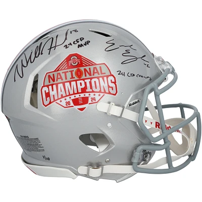 Will Howard & Emeka Egbuka Ohio State Buckeyes Autographed 2024 College Football Playoff National Champions Logo Riddell Speed Authentic Helmet with Multiple Inscriptions